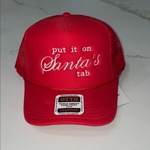 PUT IT ON SANTA’S TAB Red Festive Trucker Hat